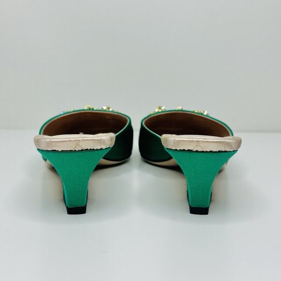 NIB Gucci Horsebit Crystals Satin Mules IT 36 US 6 Slip On Emerald Green Sandal - Picture 10 of 15